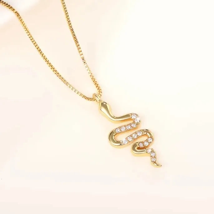 Geometric Snake Pendant Necklace with Cubic Zirconia Copper Alloy Gift for Women