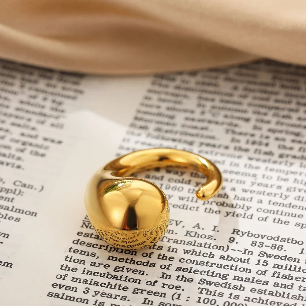 Vintage Geometric Knot Gold Plated Stainless Steel Ring Chunky Dome Jewelry Gift