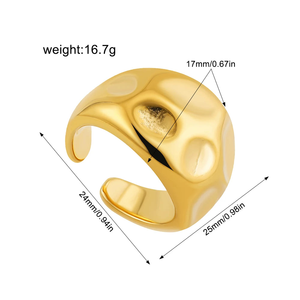 Adjustable Waterproof Dome Chunky Stainless Steel Knot Ring Wide Finger Jewelry