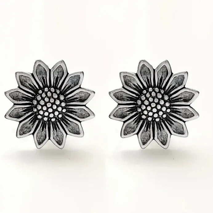 Vintage Sunflower Zinc Alloy Women’s Nature-Inspired Stud Earrings