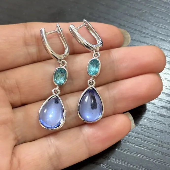 Water Droplet Blue Stone Drop Earrings for Women Synthetic Stone Jewelry