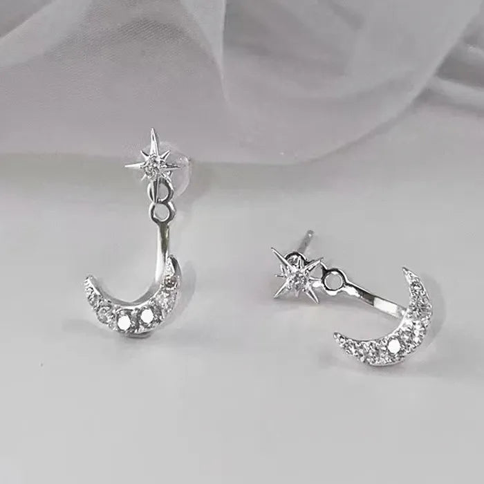 Minimalist Octagram Moon Zinc Alloy Stud Earrings Vintage Jewelry