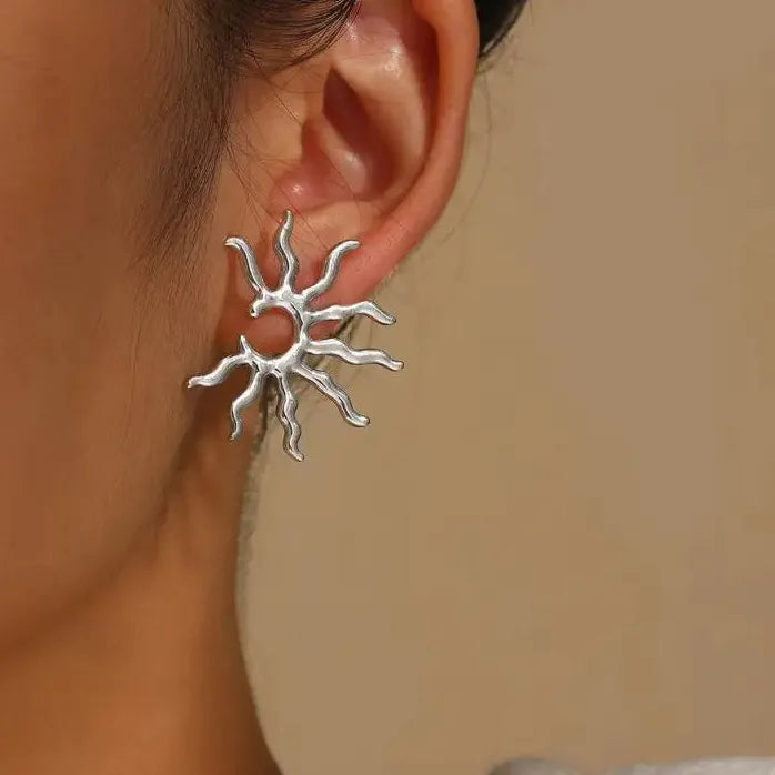 Exquisit Stainless Steel Sun Shape Stud Earrings for Women Rustproof Waterproof Jewelry