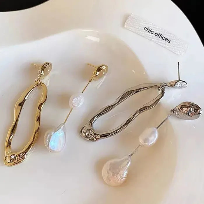 Asymmetric Long Zinc Alloy Pearl Stud Earrings for Women Girls Gifts