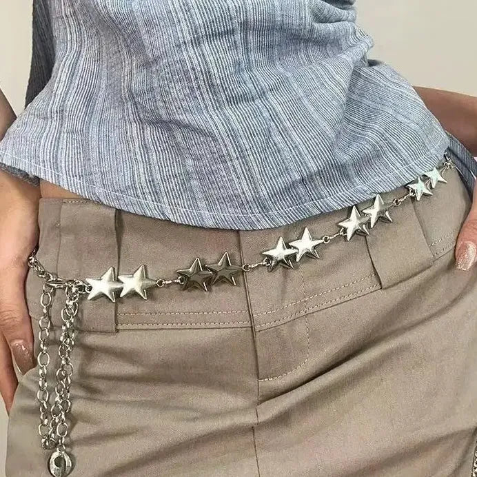 Adjustable Silver Zinc Alloy Star Waist Chain Boho Belly Belt Gift