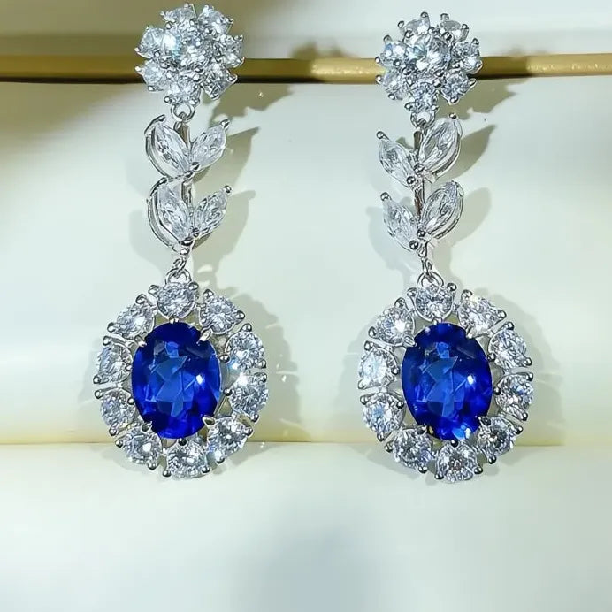 Noble Women's Elegant Blue Geometric Cubic Zirconia Drop Earrings Gift
