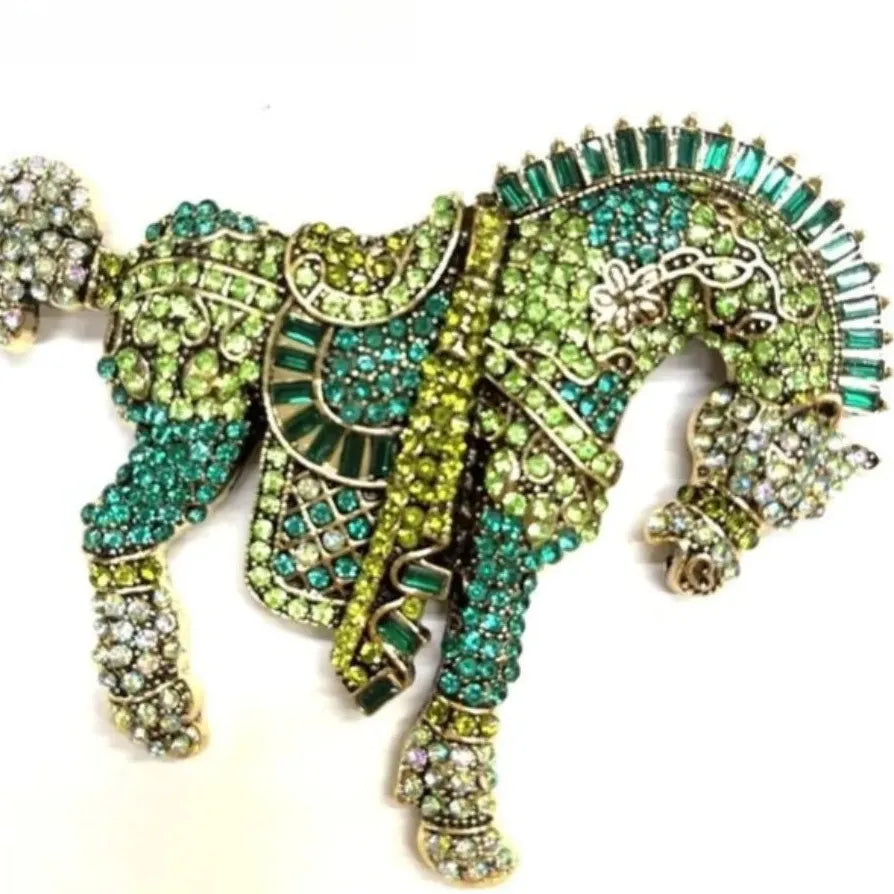 Vintage Rhinestone Tang Sancai Horse Brooch Pin Classic Jewelry for Women