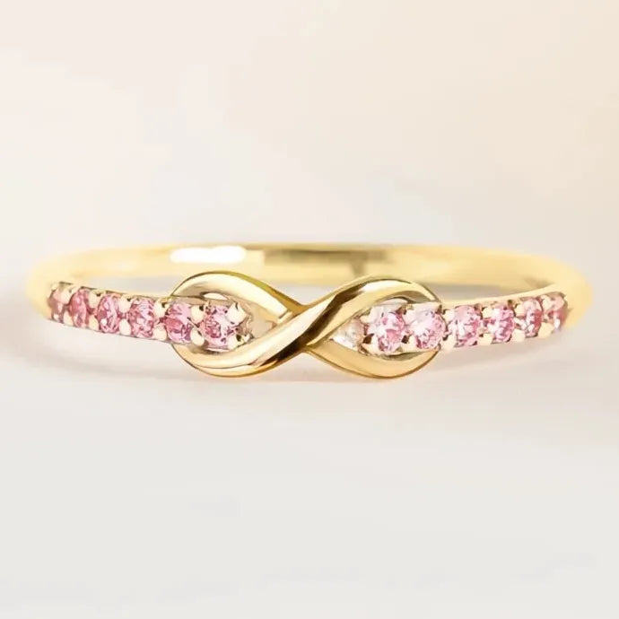 Elegant Infinity Figure Eight Women’s Pink Cubic Zirconia Brass Ring