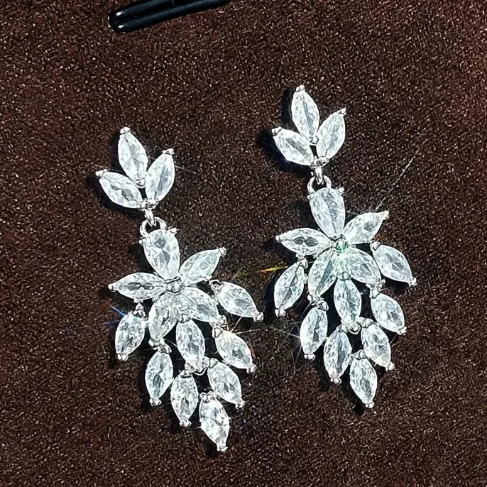Luxury Bridal Geometric Marquise Cubic Zirconia Dangle Earrings for Women