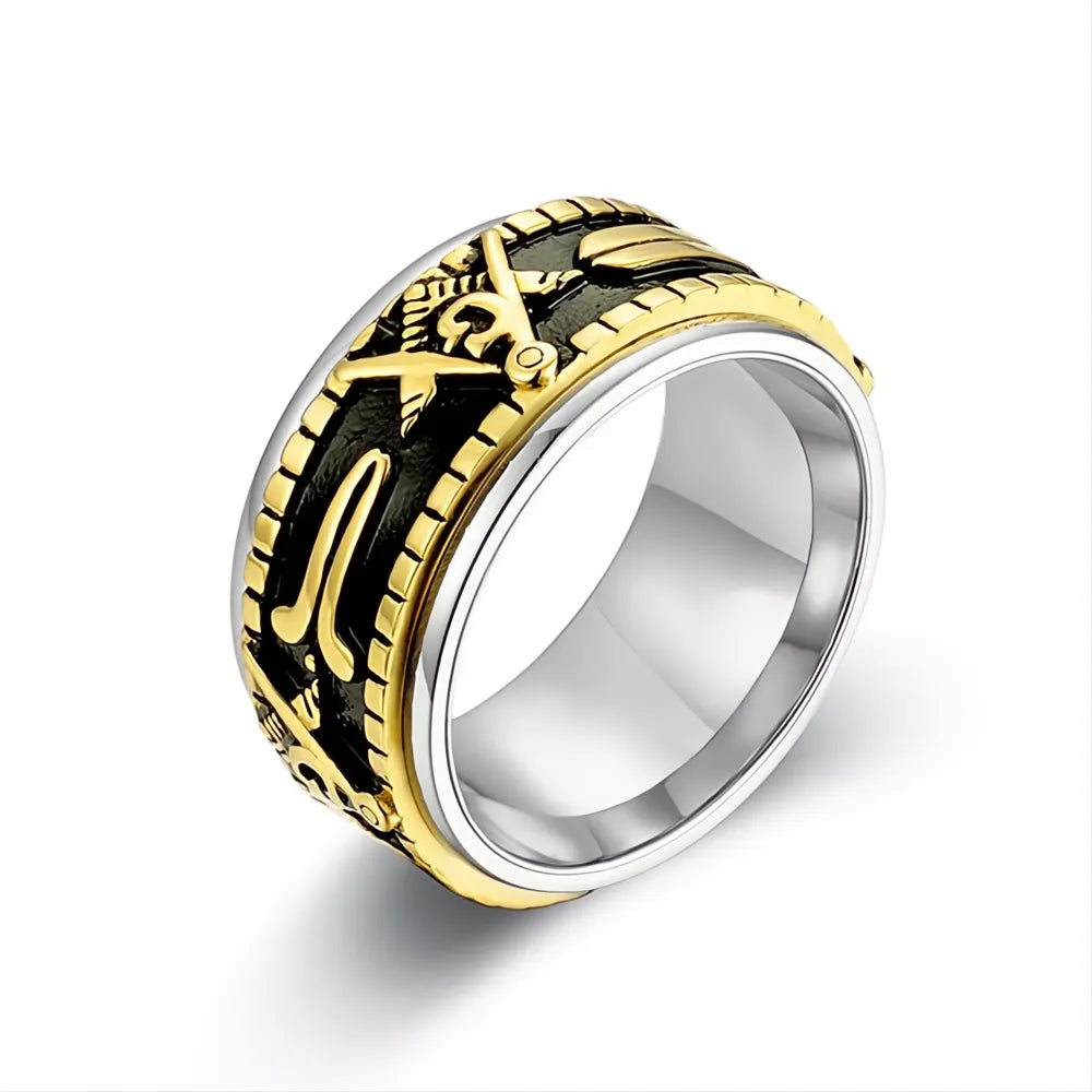 316L Stainless Steel Freemason AG Signet Ring Unisex Punk Biker Masonic Rotating Amulet Jewelry Gift