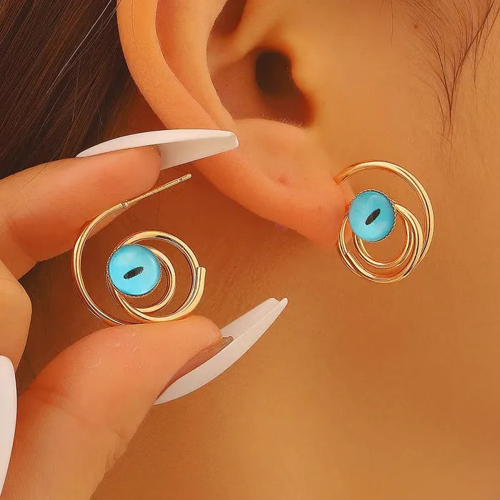 Vintage Zinc Alloy Pearl Drop Earrings Cat's Eye Dangle Jewelry Gift for Women