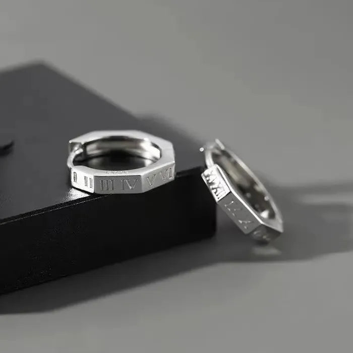 Korean Roman Numerals Stainless Steel Unisex Hoop Earrings Punk Jewelry
