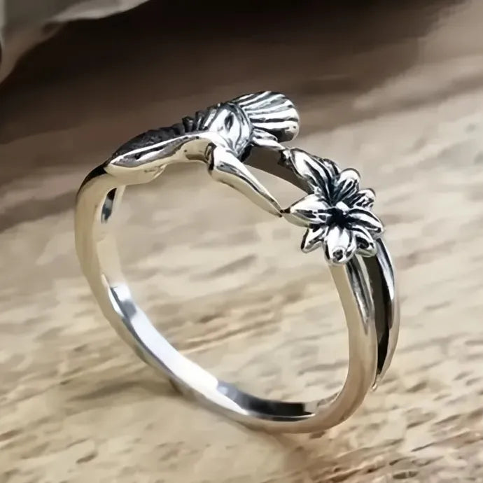 Creative Bird & Flower Geometric Brass Ring for Women Party Jewelry