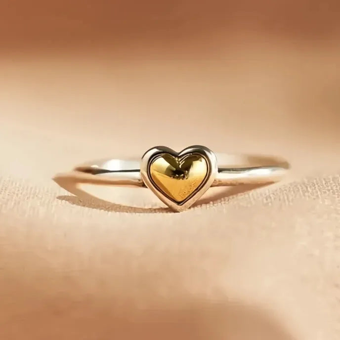 Heart-Shaped Two Tone Metal Wedding Band Ring for Women Love Eternity Jewelry