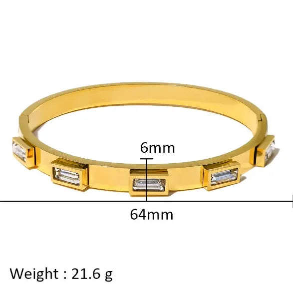 18K Gold Plated Stainless Steel Zircon Rhinestone Twist Open Bangle Bracelet Women
