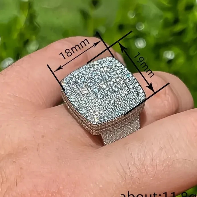 Brass Square CZ Pave Cocktail Ring for Women and Men Wedding Party Jewelry