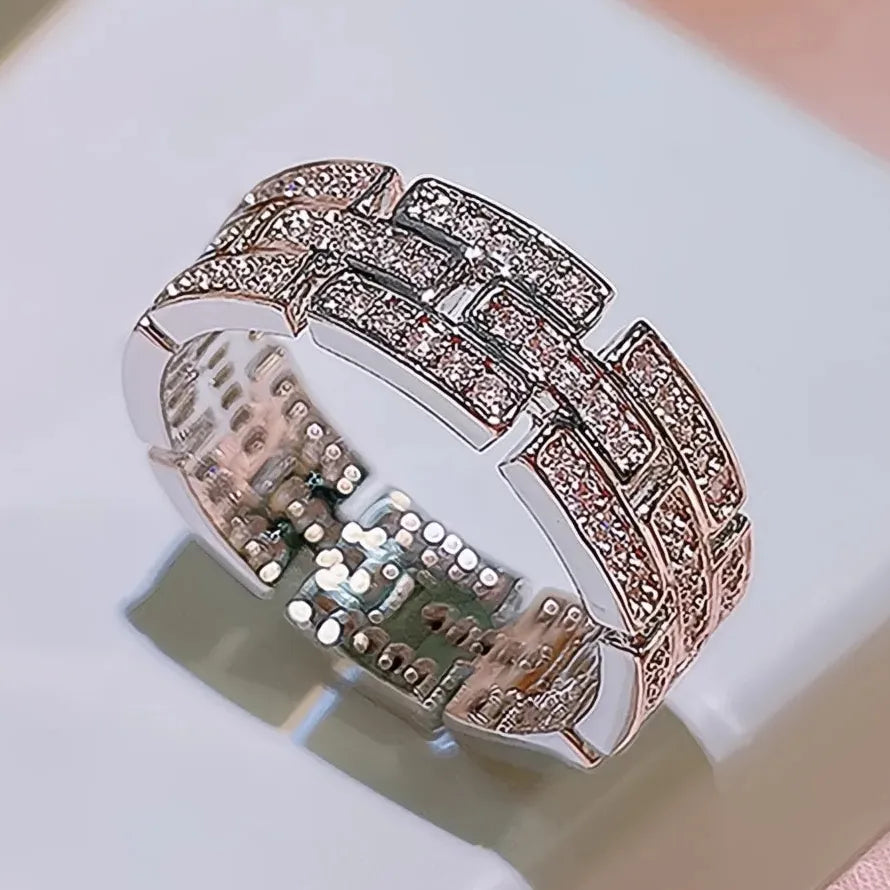 Geometric Cubic Zirconia Engagement Ring for Women Brass Wedding Band
