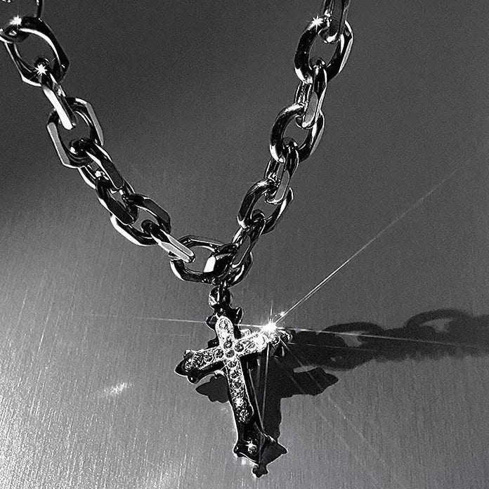 Gothic Cuban Chain Cross Pendant Necklace Unisex Vintage Fashion Jewelry