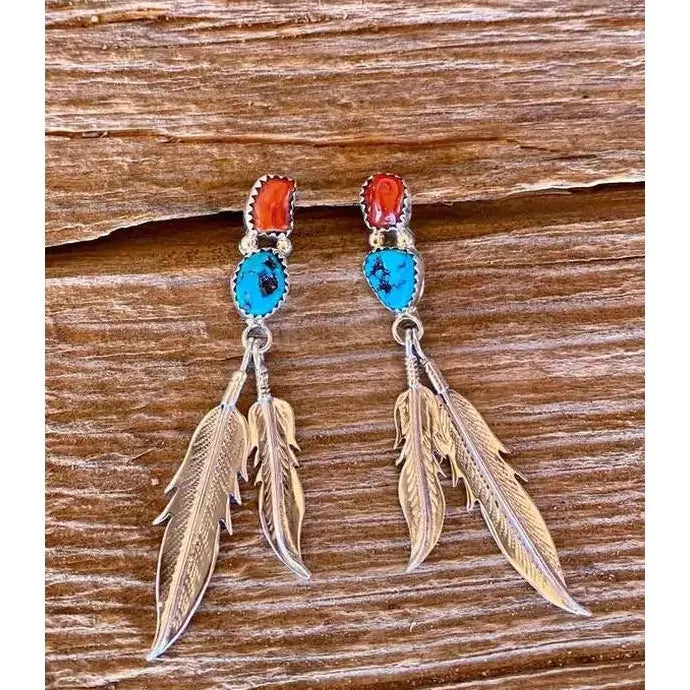 Bohemian Retro Turquoise Drop Earrings Zinc Alloy Stone Pendant Jewelry Gift