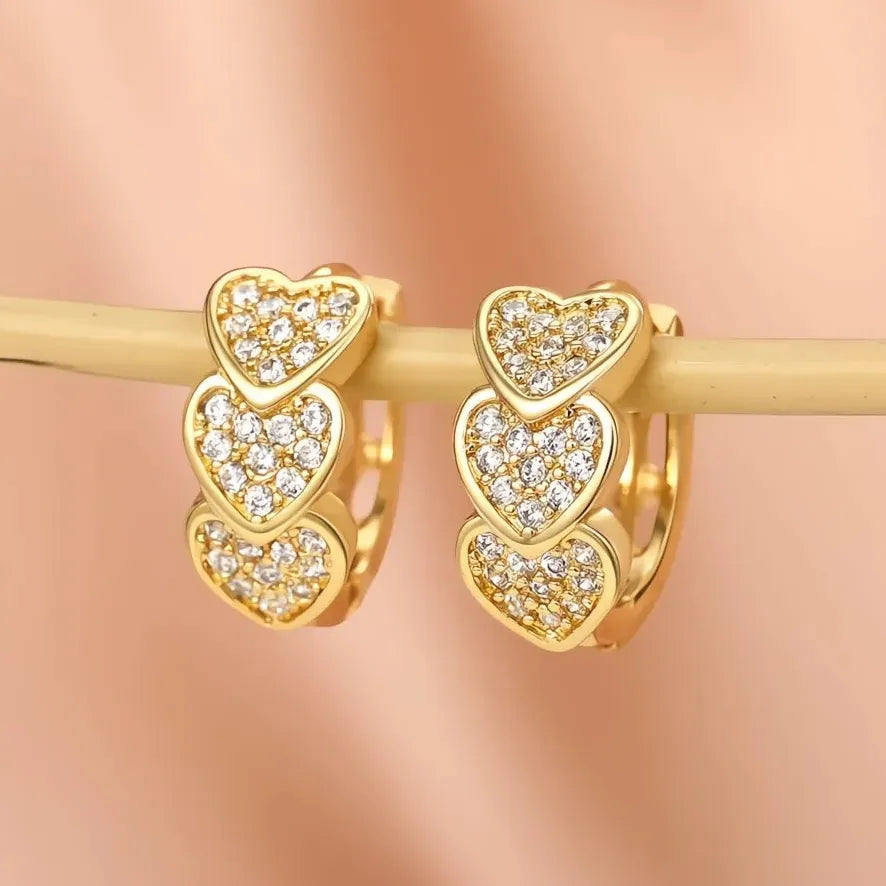 Gold Color Heart Hoop Earrings Women’s Bridal Wedding Dainty CZ Paved Love Jewelry