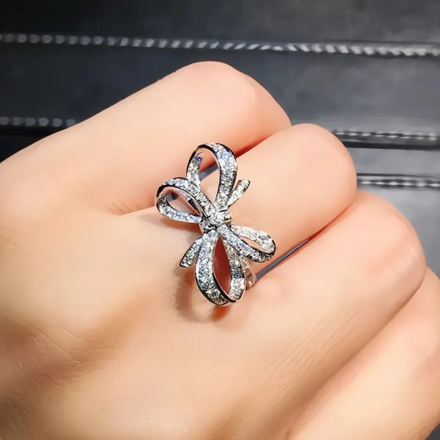 Romantic Bow Shape Cubic Zirconia Wedding Band Ring for Women Anniversary Gift Luxury Jewelry