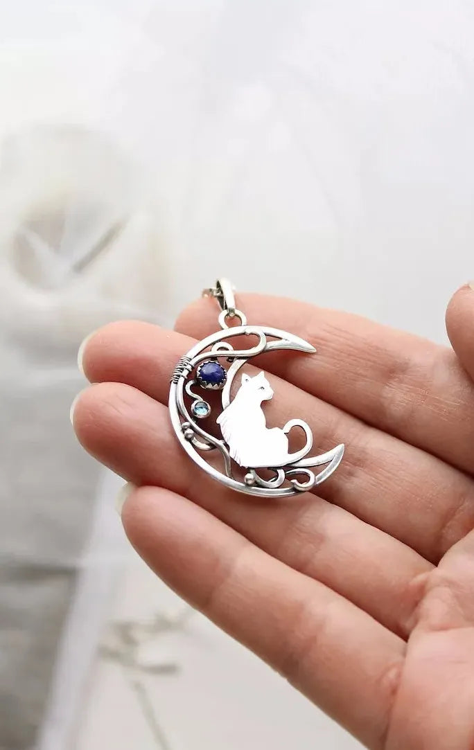 Vintage Cute Cat Moon Zinc Alloy Drop Earrings for Women Fashion Jewelry