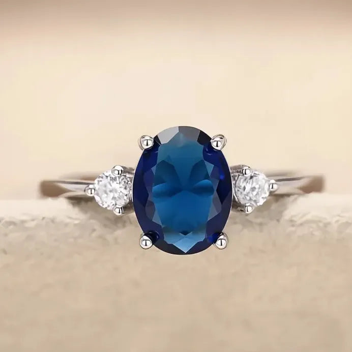 Noble Blue Cubic Zirconia Silver Wedding Ring for Women Anniversary Gift