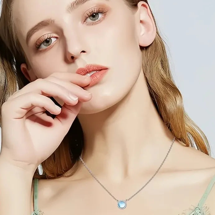 Elegant Round Imitation Moonstone Pendant Necklace for Women Wedding Jewelry