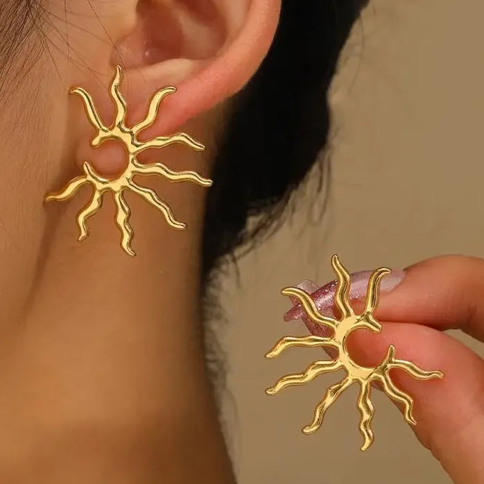 Exquisit Stainless Steel Sun Shape Stud Earrings for Women Rustproof Waterproof Jewelry