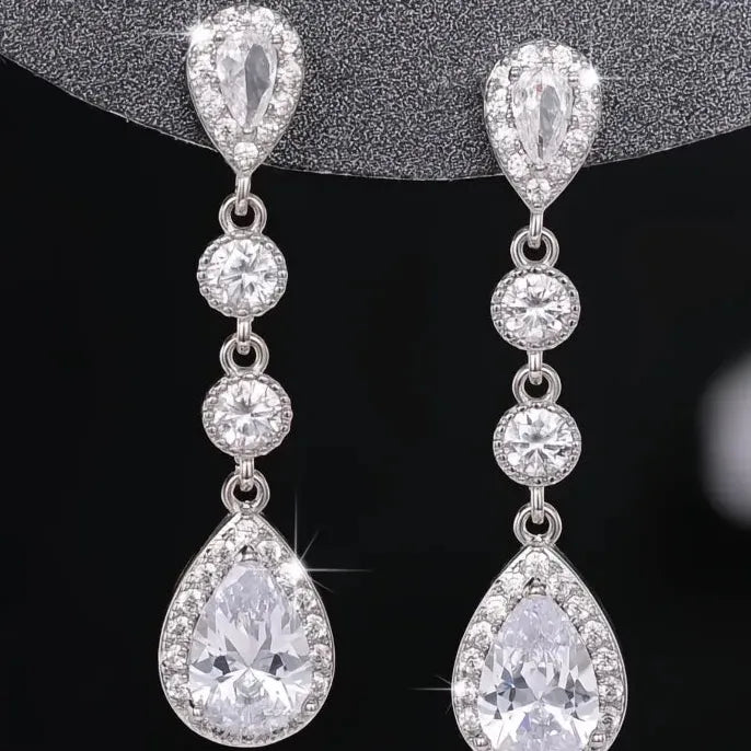 Silver Color Dangle Earrings for Women with Cubic Zirconia Crystal Drop Fashion Jewelry