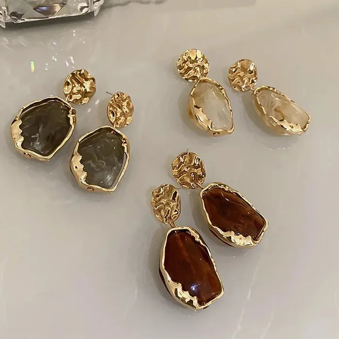 Vintage Gold Zircon Square Stone Small Geometric Drop Earrings for Women