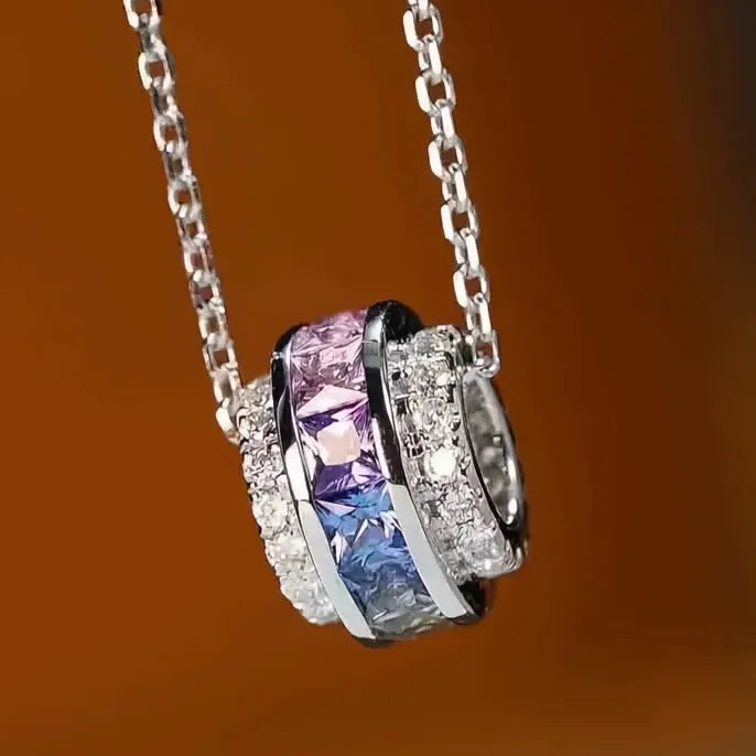 Geometric Cubic Zirconia Pendant Necklace Bridal Gift Rainbow Princess