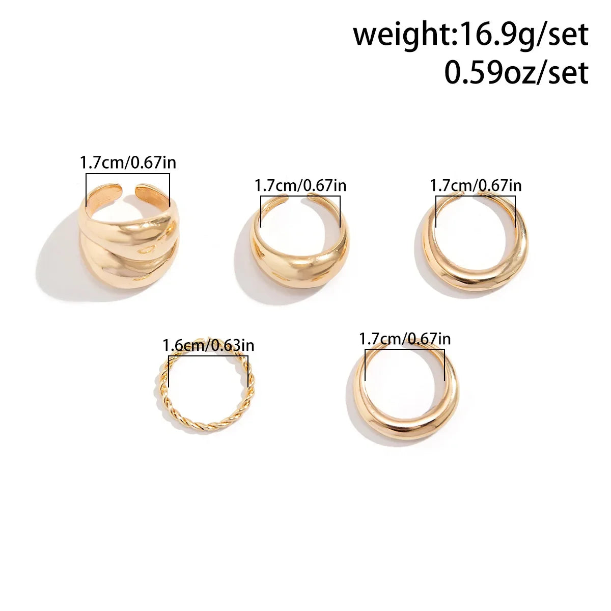 5Pcs Adjustable Zinc Alloy Punk Geometric Dome Finger Ring Set for Women