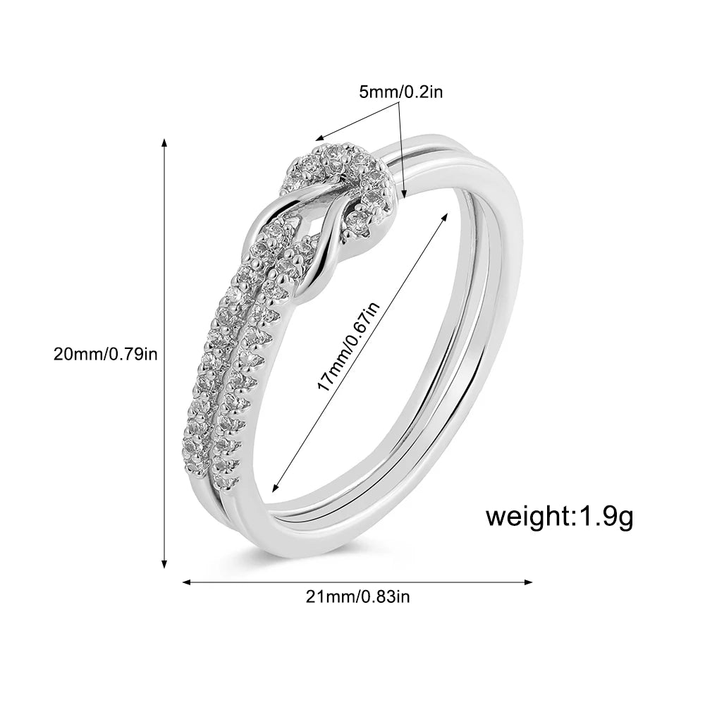 Bilayer Geometric Knot Couple Rings Waterproof Luxury Zircon Bride Engagement Jewelry