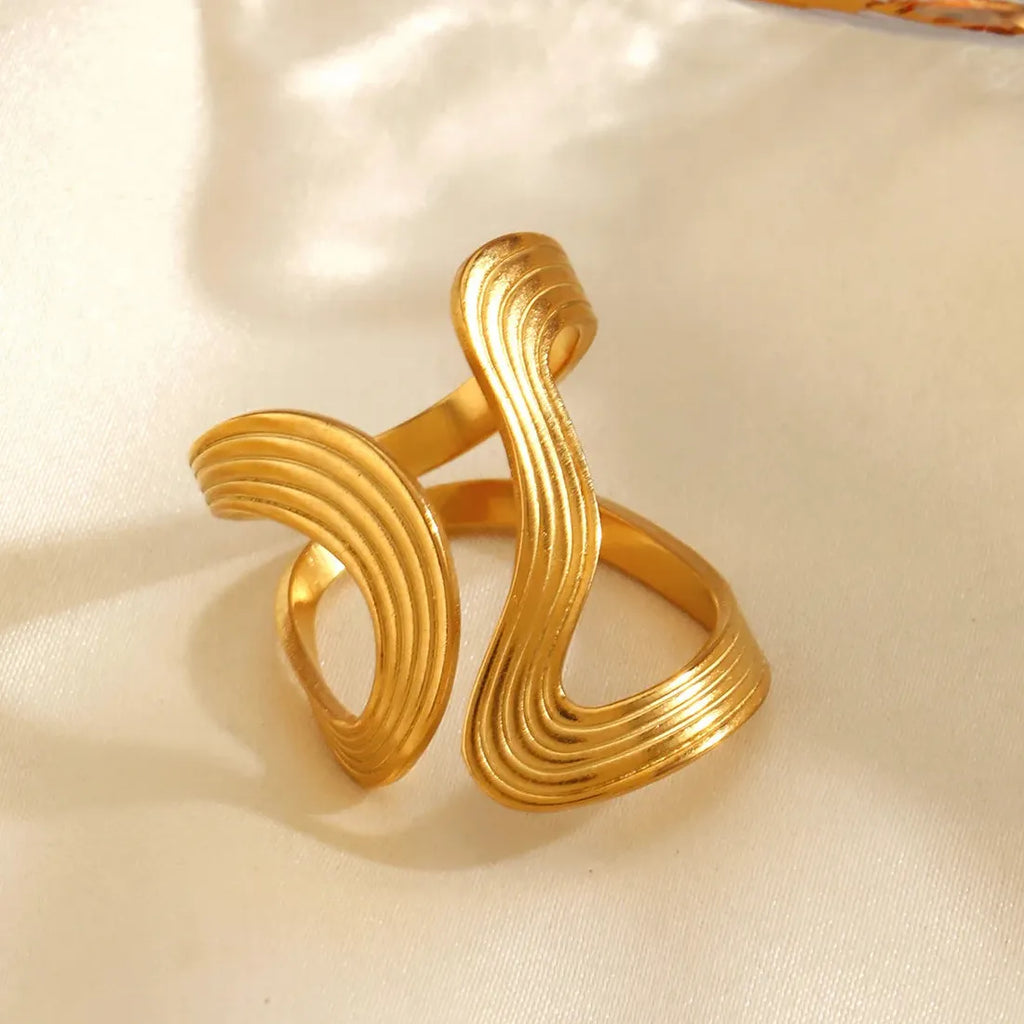 Vintage Geometric Wide Stainless Steel Cocktail Ring for Women Jewelry Gift