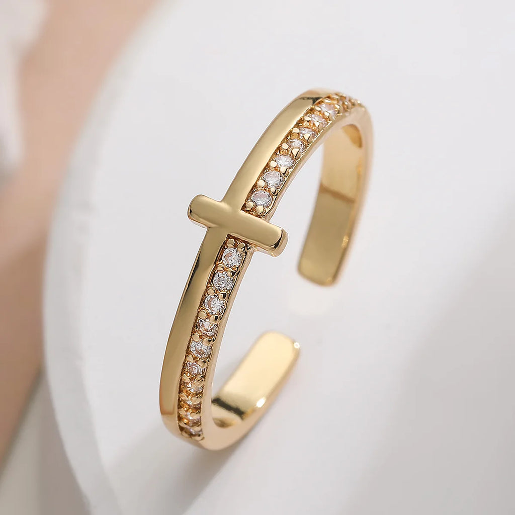 Gold Plated Geometric Cubic Zirconia Opening Ring for Women Wedding Jewelry 2026