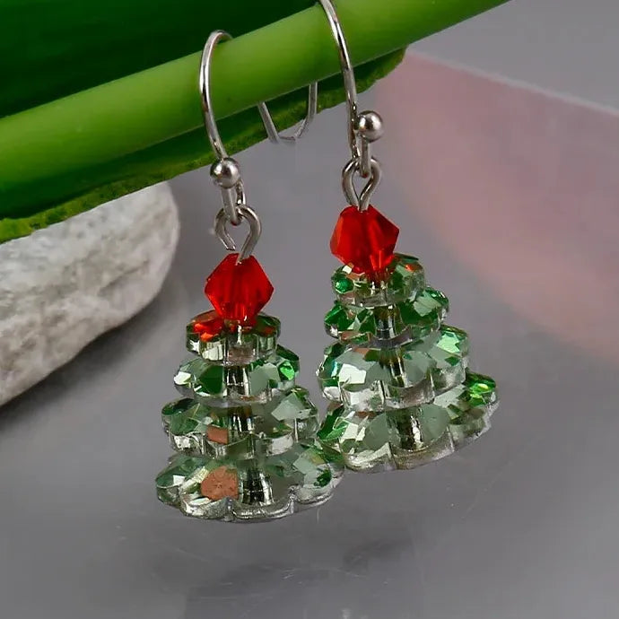 Christmas Style Multicolor Crystal Drop Earrings Alloy Tree Top Red Stone