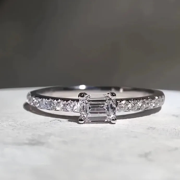 Women’s Thin Brass Wedding Ring with Cubic Zirconia Geometric Design Jewelry