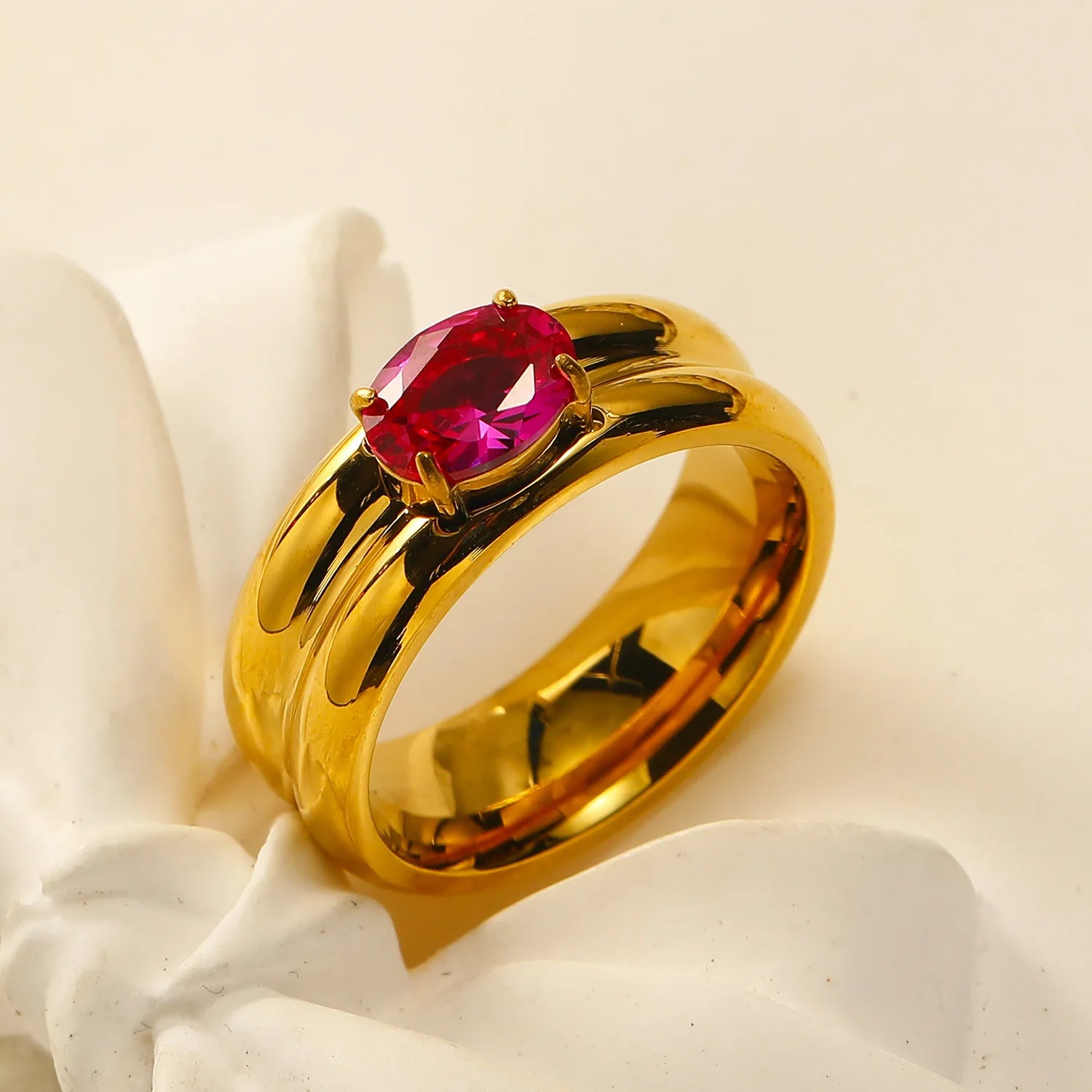 Minimalist Waterproof 18K Gold Plated Titanium Steel Double-layer Circle Rings Wedding Jewelry
