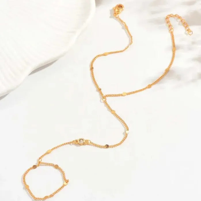 Handmade Gold Color Crystal Chain Bracelet Ring for Women Girls Fashion Jewelry