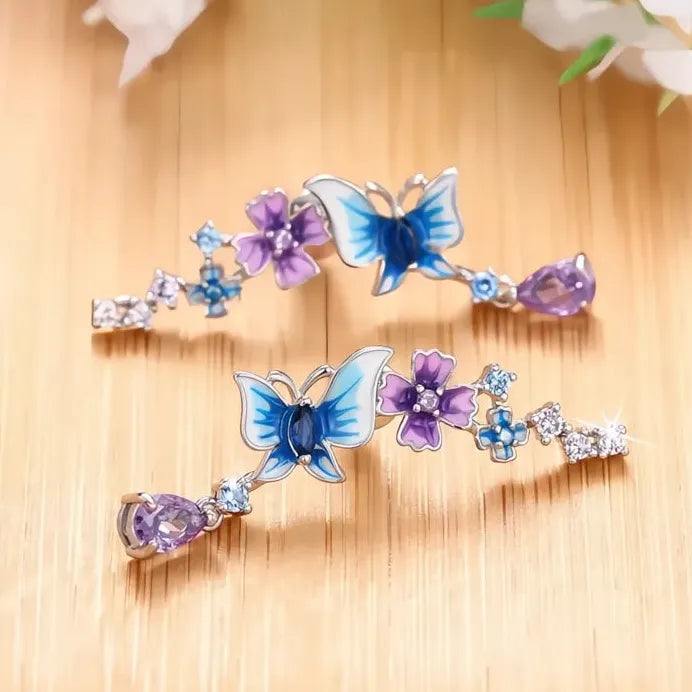 Butterfly Flower Drop Earrings with Sparkling Cubic Zirconia for Women