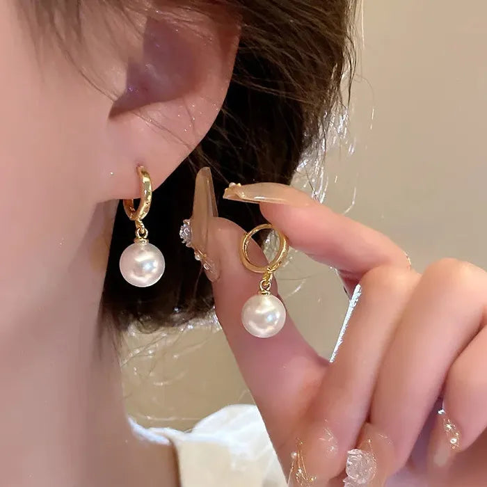 2026 Pearl Drop Round Hoop Earrings Stainless Steel Wedding Jewelry
