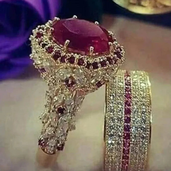 Luxury Princess Cubic Zircon Zinc Alloy Ring Set Bridal Wedding Jewelry for Women