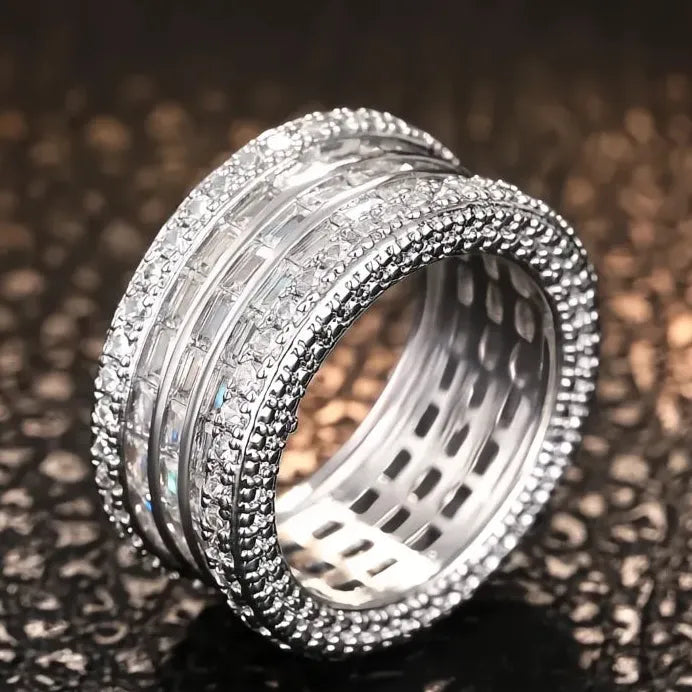 Opulent Wide Women’s Rings Luxury Cubic Zirconia Engagement Jewelry Shiny