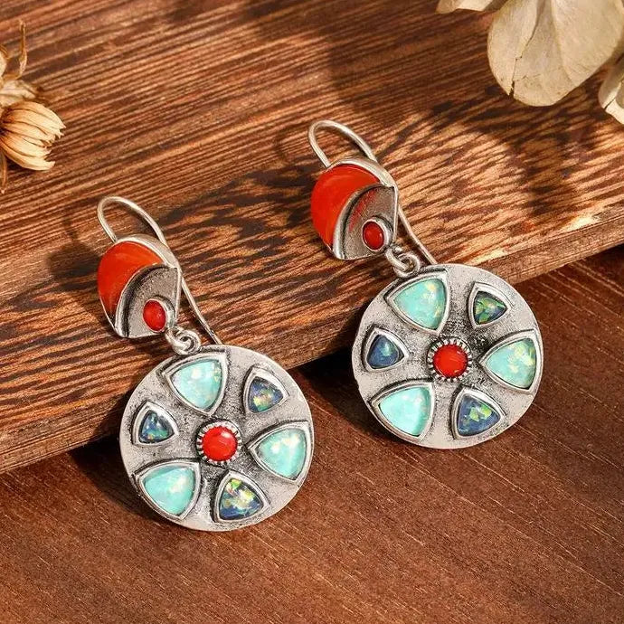 Vintage Colored Gemstone Drop Earrings Zinc Alloy Luxury Wedding Jewelry Gift