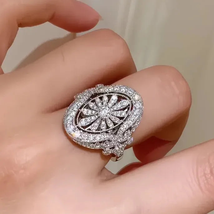 Elegant Hollow Out Brass Cubic Zirconia Women’s Ring for Wedding Party Jewelry