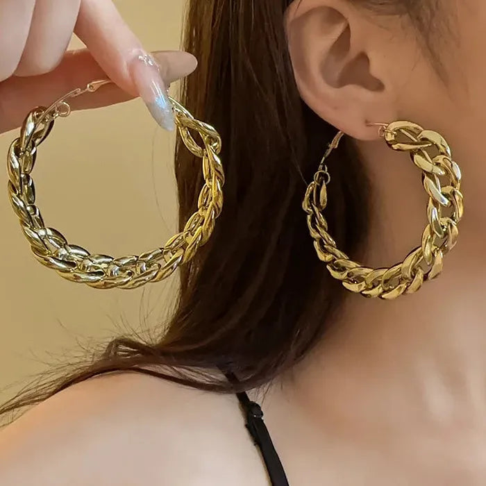 Vintage Zinc Alloy Punk Large Twisted Hoop Earrings for Women