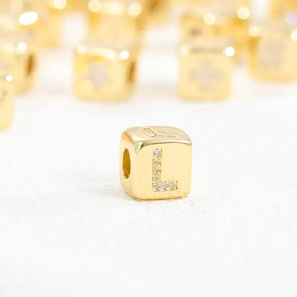 18K Gold Plated Stainless Steel Mini Cube Alphabet Necklace Zircon Choker