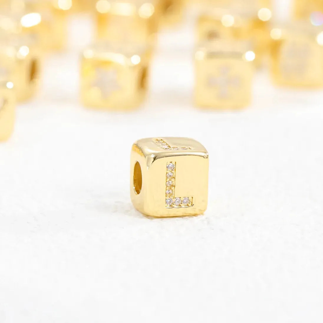 18K Gold Plated Stainless Steel Mini Cube Alphabet Necklace Zircon Choker