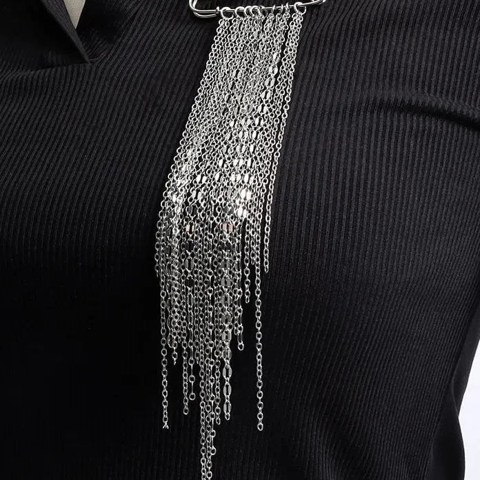 Multi-Layer Tassel Zinc Alloy Brooch Necklace with Crystal Chain Gift for Women